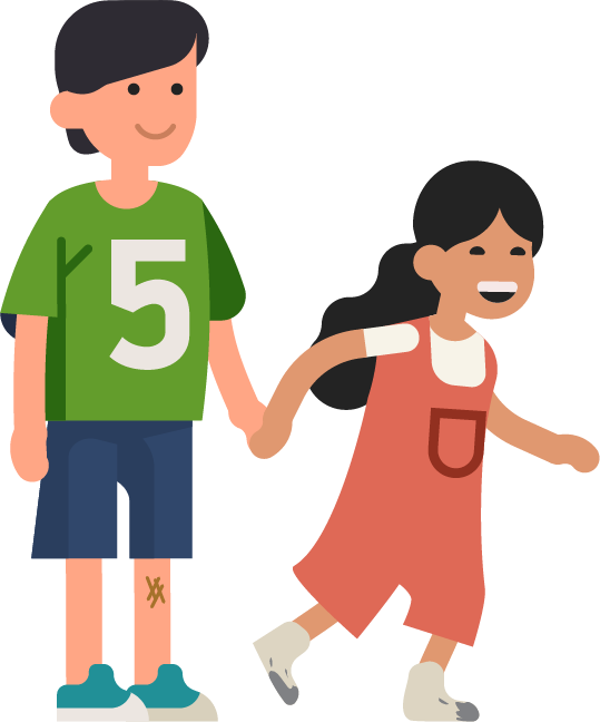 Zwei Kinder halten sich an den Händen.